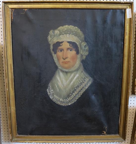 Victorian oil, portrait of a lady wearing a bonnet